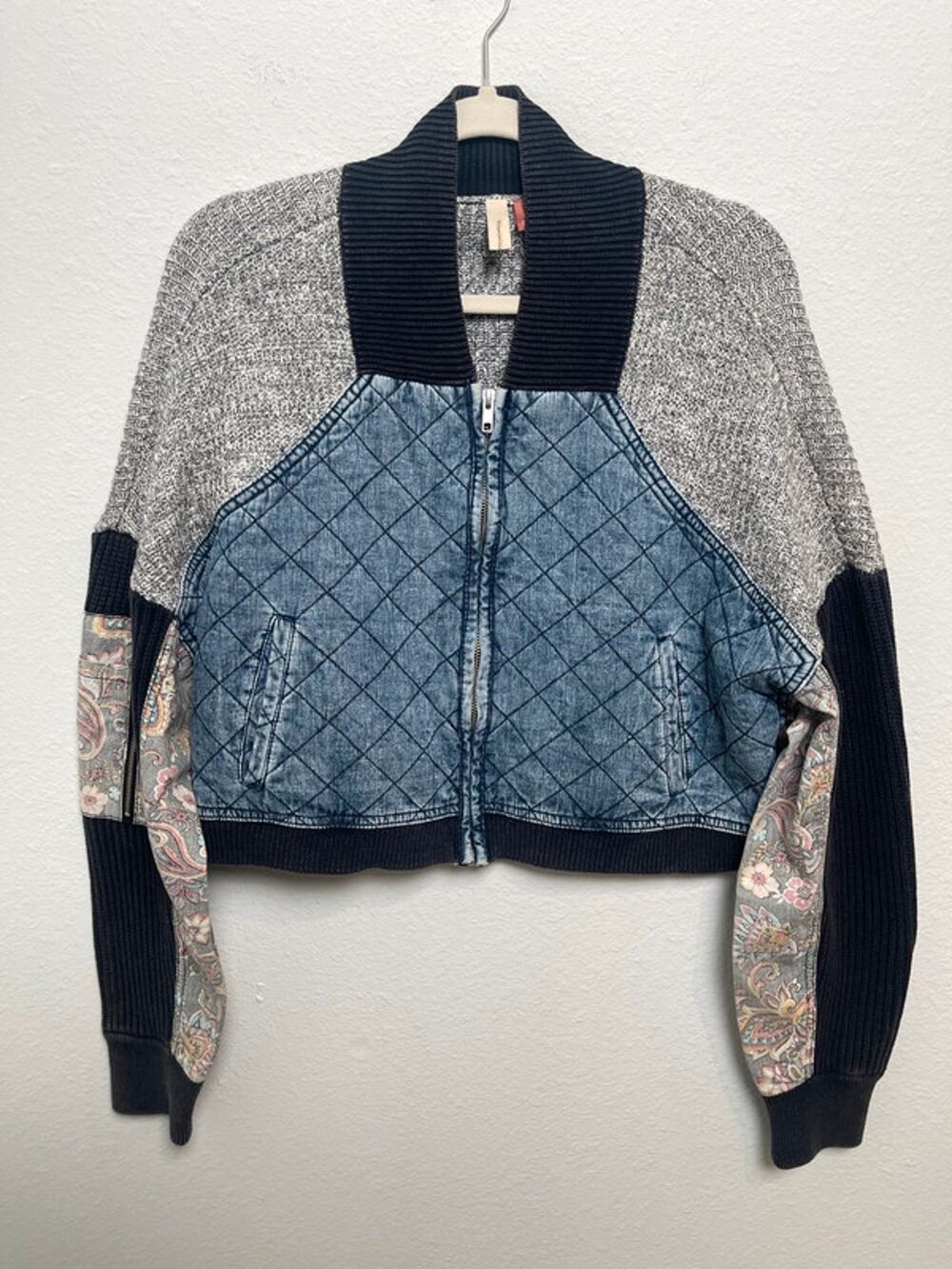 Anthropologie Pilcro Patchwork Bomber Sweater Jacket Women’s Medium